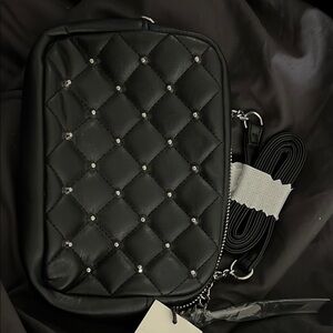 Quilted Black Crossbody Bag with Studs